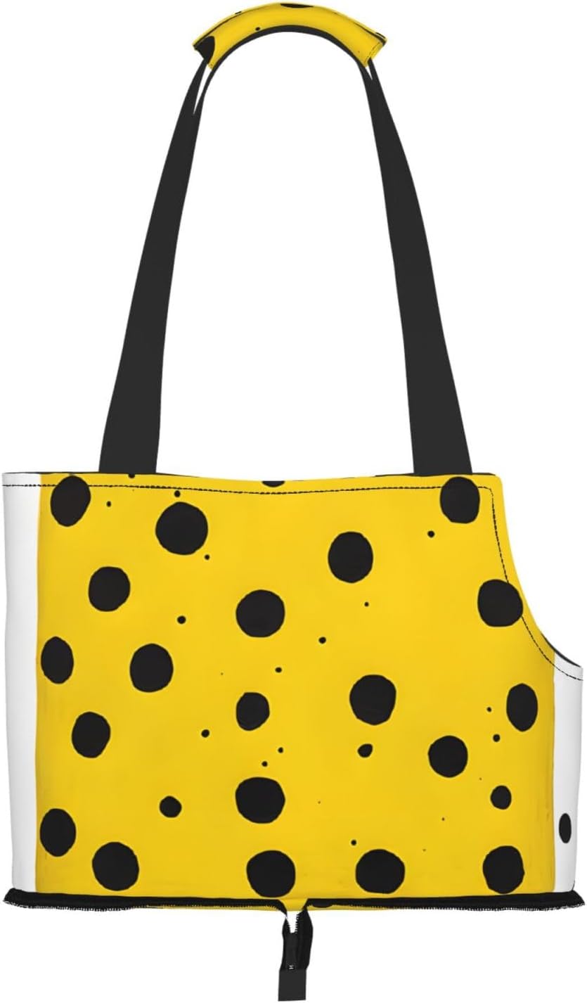 Mustard Yellow and Black Printed Foldable Pet Bag - Portable Puppy Cat Travel Handbag Tote,Pet Carrier Backpacks.