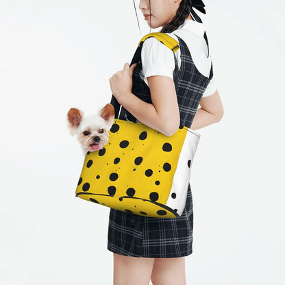 Mustard Yellow and Black Printed Foldable Pet Bag - Portable Puppy Cat Travel Handbag Tote,Pet Carrier Backpacks.