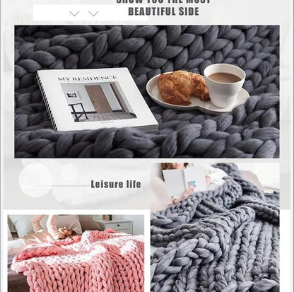 Chunky Knit Blanket Throw Chunky Wool Knit Throw Blankets for Couch Bed Fluffy Soft Blanket Handmade Warm & Cozy Blanket Couch Bed Home Decor,Yellow,50x50cm(20x20inch)