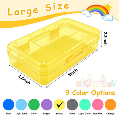 Pencil Box , Hard Plastic Pencil Box Large Capacity Crayon Case ,Organizer Plastic Containers with Snap Lid , Stackable Storage Boxes for Art Craft Office & Classroom Back to School Supplies , Yellow
