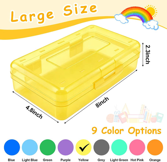 Pencil Box , Hard Plastic Pencil Box Large Capacity Crayon Case ,Organizer Plastic Containers with Snap Lid , Stackable Storage Boxes for Art Craft Office & Classroom Back to School Supplies , Yellow