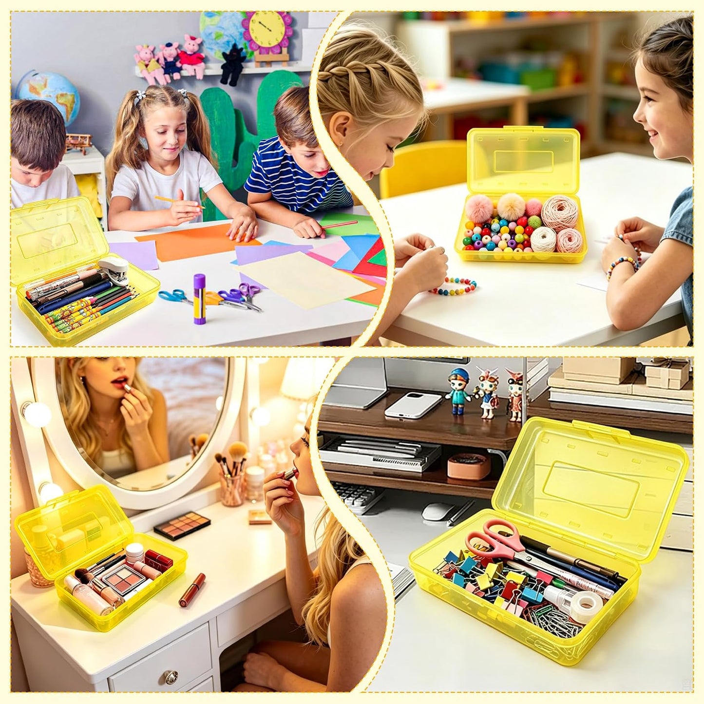 Pencil Box , Hard Plastic Pencil Box Large Capacity Crayon Case ,Organizer Plastic Containers with Snap Lid , Stackable Storage Boxes for Art Craft Office & Classroom Back to School Supplies , Yellow