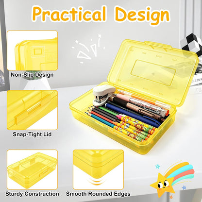 Pencil Box , Hard Plastic Pencil Box Large Capacity Crayon Case ,Organizer Plastic Containers with Snap Lid , Stackable Storage Boxes for Art Craft Office & Classroom Back to School Supplies , Yellow