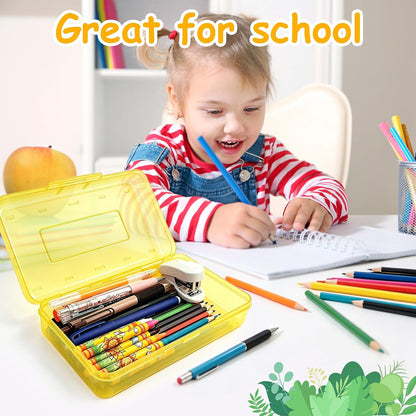 Pencil Box , Hard Plastic Pencil Box Large Capacity Crayon Case ,Organizer Plastic Containers with Snap Lid , Stackable Storage Boxes for Art Craft Office & Classroom Back to School Supplies , Yellow