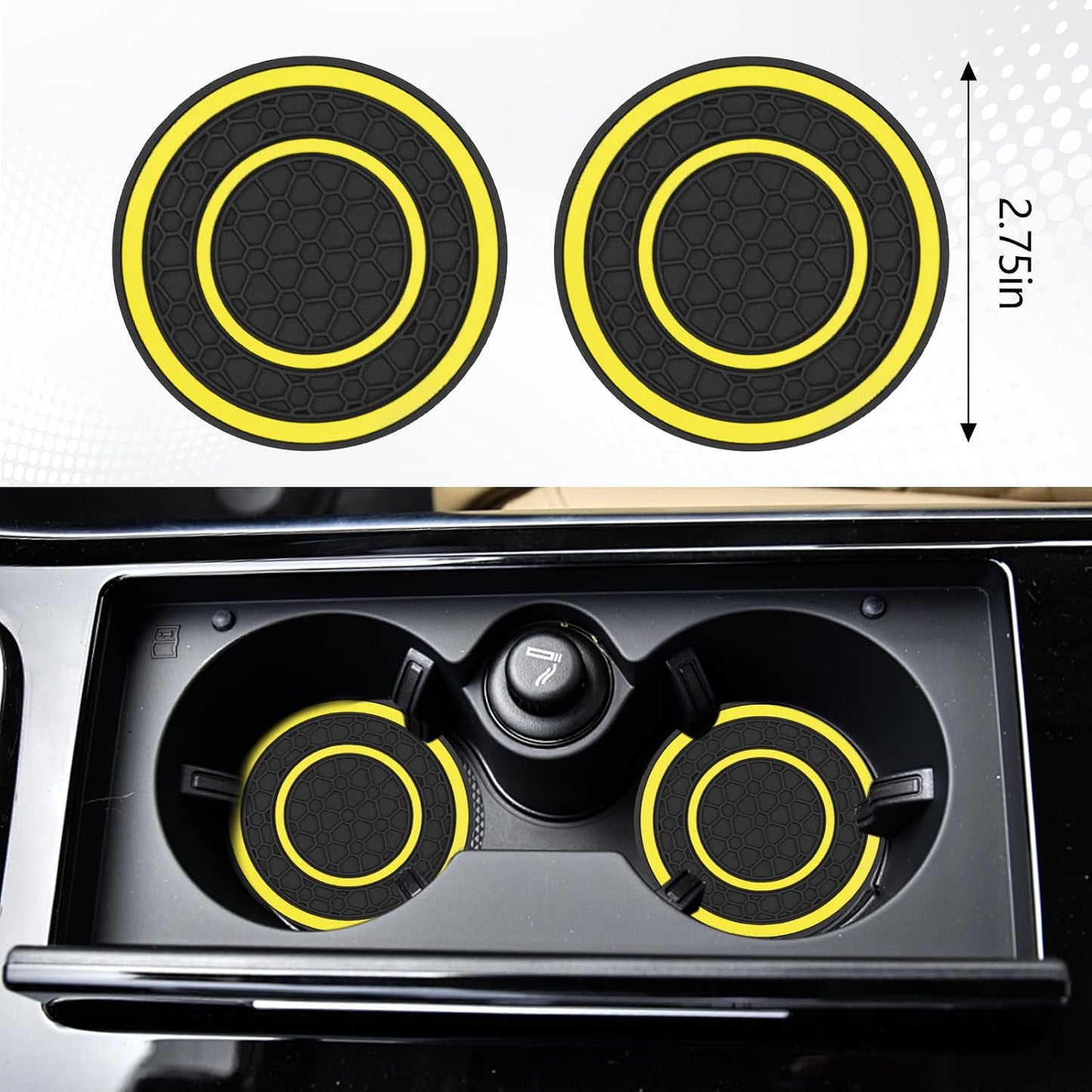 8PCS Car Accessories Set, Bling Crown Leather Car Steering Wheel Cover w/Armrest Pad, Seat Belt Cover Pads, Gear Shift & Handbrake Covers, Cup Holder Coasters, Auto Interior Decor (Yellow)