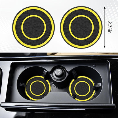 8PCS Car Accessories Set, Bling Crown Leather Car Steering Wheel Cover w/Armrest Pad, Seat Belt Cover Pads, Gear Shift & Handbrake Covers, Cup Holder Coasters, Auto Interior Decor (Yellow)