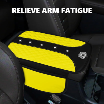8PCS Car Accessories Set, Bling Crown Leather Car Steering Wheel Cover w/Armrest Pad, Seat Belt Cover Pads, Gear Shift & Handbrake Covers, Cup Holder Coasters, Auto Interior Decor (Yellow)