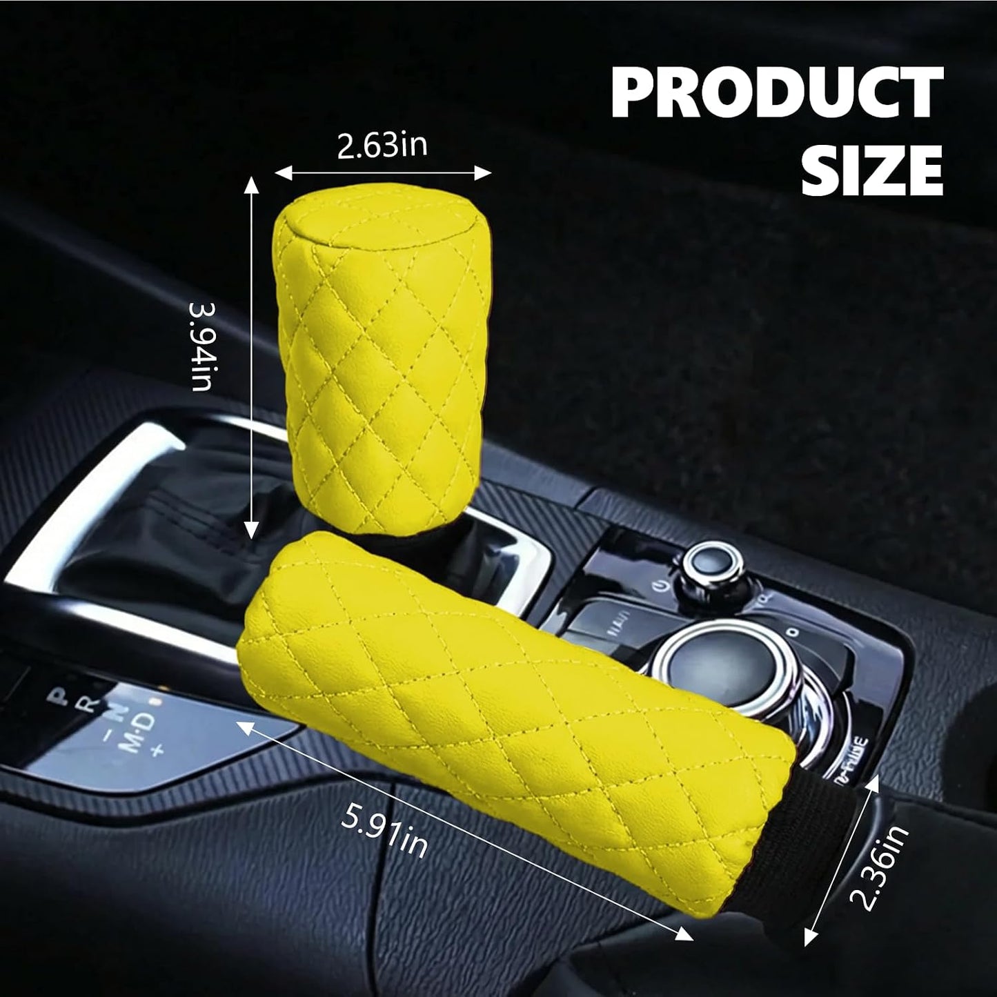 8PCS Car Accessories Set, Bling Crown Leather Car Steering Wheel Cover w/Armrest Pad, Seat Belt Cover Pads, Gear Shift & Handbrake Covers, Cup Holder Coasters, Auto Interior Decor (Yellow)