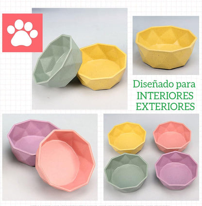 Dish for Dog and Cat (Pets) for Water and Food Made of Bamboo Plastic Fiber (ecological) Kibble and Liquid Dispenser for Pets (Yellow)