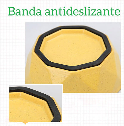 Dish for Dog and Cat (Pets) for Water and Food Made of Bamboo Plastic Fiber (ecological) Kibble and Liquid Dispenser for Pets (Yellow)
