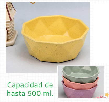 Dish for Dog and Cat (Pets) for Water and Food Made of Bamboo Plastic Fiber (ecological) Kibble and Liquid Dispenser for Pets (Yellow)