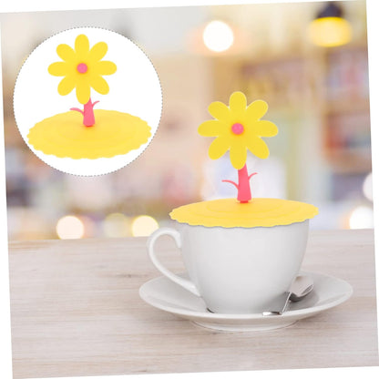 1pc Silicone Flower Shape Cup Lid Cover Leakage Light Yellow Chrysanthemum Design for Freshness and Cleanliness for Drinks Mugs and Cups