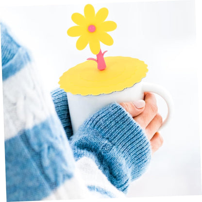 1pc Silicone Flower Shape Cup Lid Cover Leakage Light Yellow Chrysanthemum Design for Freshness and Cleanliness for Drinks Mugs and Cups