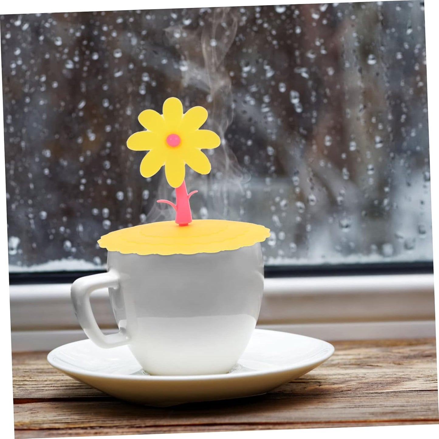 1pc Silicone Flower Shape Cup Lid Cover Leakage Light Yellow Chrysanthemum Design for Freshness and Cleanliness for Drinks Mugs and Cups