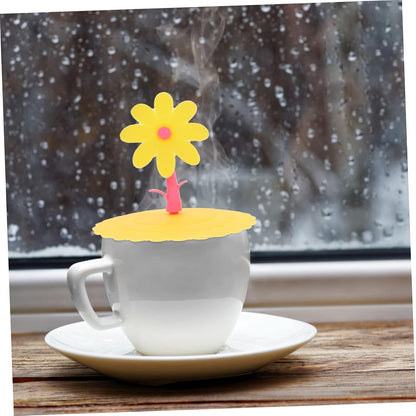 1pc Silicone Flower Shape Cup Lid Cover Leakage Light Yellow Chrysanthemum Design for Freshness and Cleanliness for Drinks Mugs and Cups