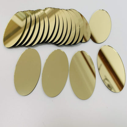 50pcs 2" x 1" Oval Mirrors Mosaic Mirror Tiles for Craft Projects (Yellow Gold)