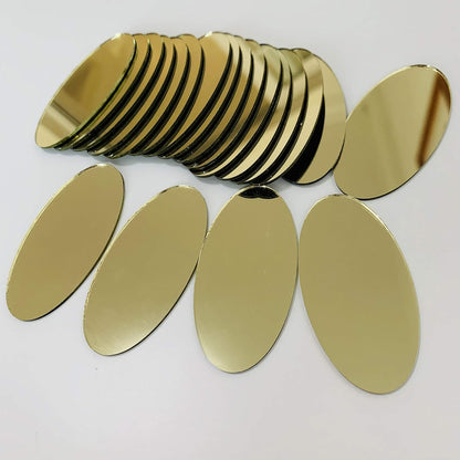 50pcs 2" x 1" Oval Mirrors Mosaic Mirror Tiles for Craft Projects (Yellow Gold)