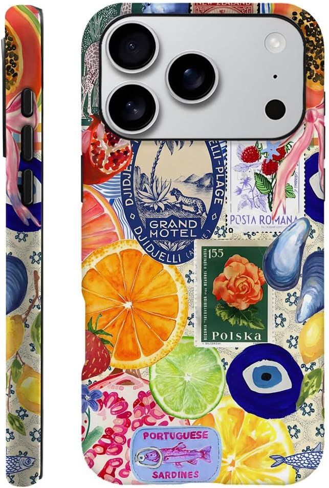Case Compatible with iPhone 17 Pro,Scratch Resistant Shockproof Cases for Girl Women,Fruit Lemon European Summer Collage