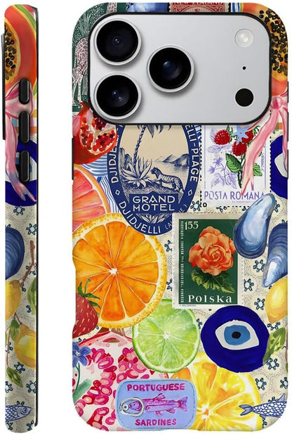 Case Compatible with iPhone 17 Pro,Scratch Resistant Shockproof Cases for Girl Women,Fruit Lemon European Summer Collage