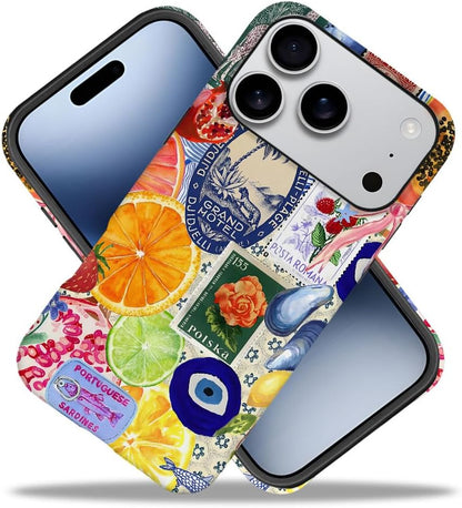 Case Compatible with iPhone 17 Pro,Scratch Resistant Shockproof Cases for Girl Women,Fruit Lemon European Summer Collage