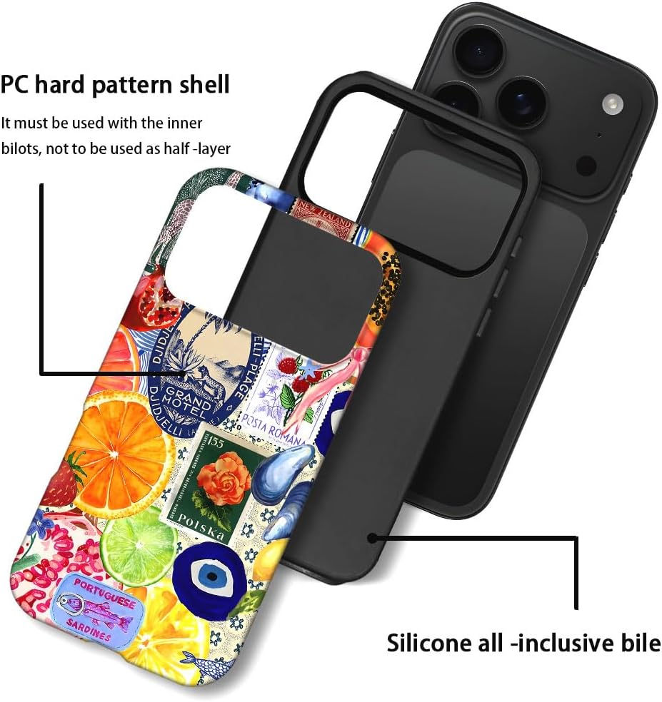 Case Compatible with iPhone 17 Pro,Scratch Resistant Shockproof Cases for Girl Women,Fruit Lemon European Summer Collage