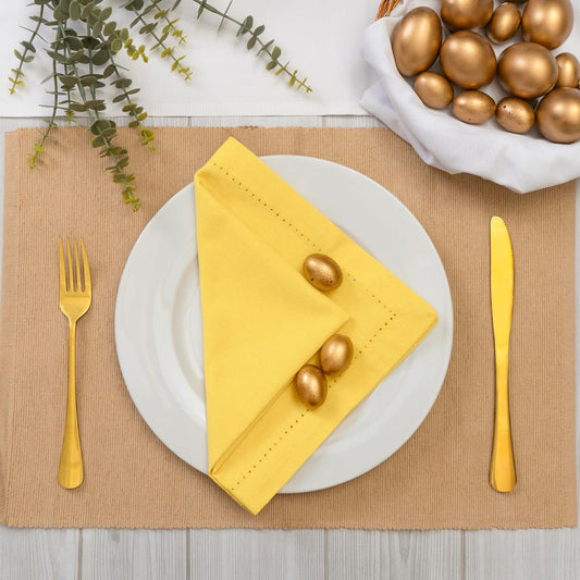 Set of 6 Hemstitch Linen Napkins 100% Cotton Lemon Yellow Cloth Dinner Napkins 18x18 inches - Spring Summer Easter - Soft, Reusable, Absorbent, Washable, Ideal for Parties & Everyday Use
