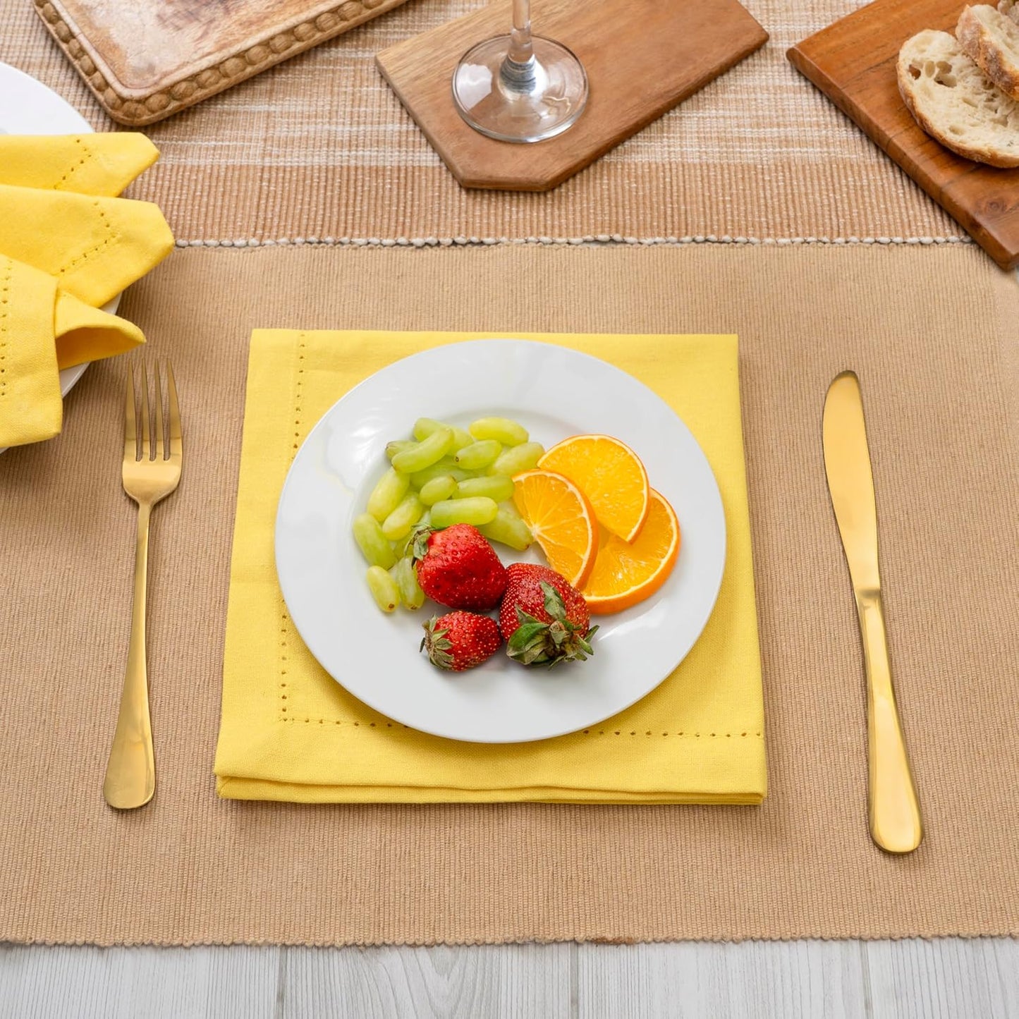 Set of 6 Hemstitch Linen Napkins 100% Cotton Lemon Yellow Cloth Dinner Napkins 18x18 inches - Spring Summer Easter - Soft, Reusable, Absorbent, Washable, Ideal for Parties & Everyday Use