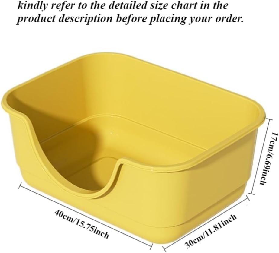 Semi Enclosed Cat Litter Box with High Sides & Low Entry, Anti-Splashing Kitty Litter Pan for Indoor Cats, Easy to Clean & Tool-Free Assembly, Large Litter Box for Big Cats(Yellow)