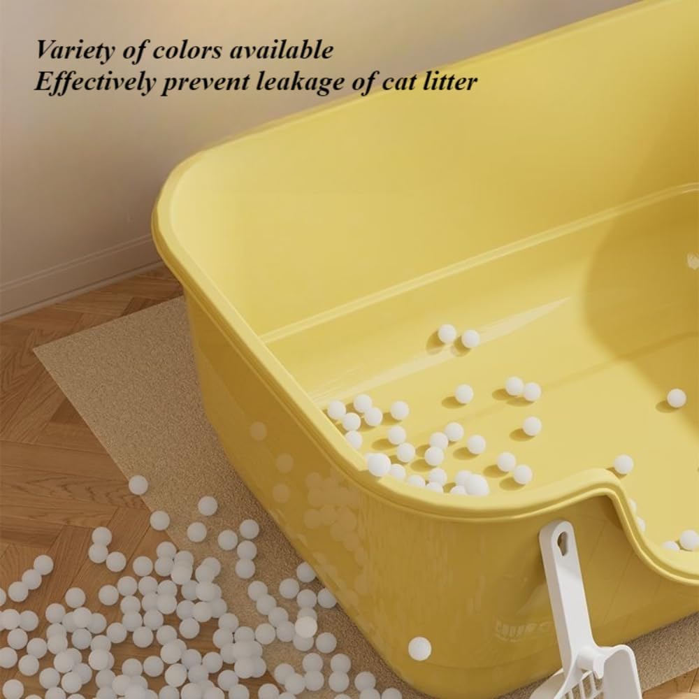 Semi Enclosed Cat Litter Box with High Sides & Low Entry, Anti-Splashing Kitty Litter Pan for Indoor Cats, Easy to Clean & Tool-Free Assembly, Large Litter Box for Big Cats(Yellow)