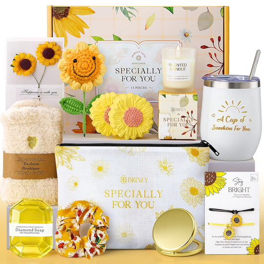 Gift Baskets for Women, Mothers Day Gifts for Friends, Yellow Birthday Valentines Women Day Easter Present Sunflower Care Package Spa Basket for Girlfriend Wife Mom Sister
