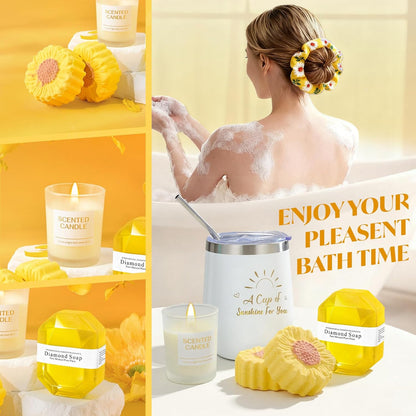 Gift Baskets for Women, Mothers Day Gifts for Friends, Yellow Birthday Valentines Women Day Easter Present Sunflower Care Package Spa Basket for Girlfriend Wife Mom Sister