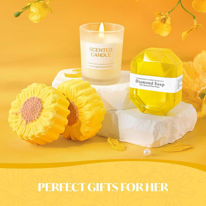 Gift Baskets for Women, Mothers Day Gifts for Friends, Yellow Birthday Valentines Women Day Easter Present Sunflower Care Package Spa Basket for Girlfriend Wife Mom Sister
