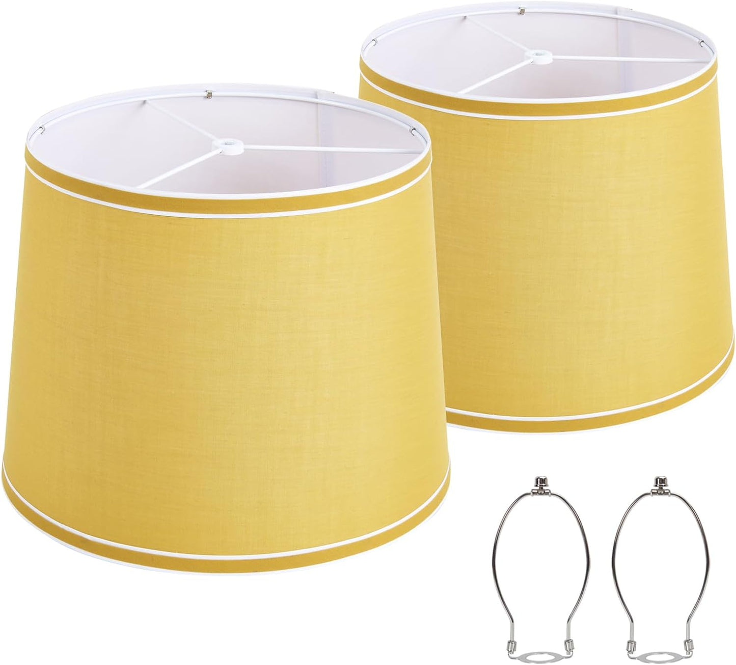 Lamp Shades Set of 2, Drum Lampshades, Lampshade 10 Inches Height, Lampshades for Table Lamp, Floor Lamp, Pendant Light, Yellow & White, Lamp Shade Harp Holder Included