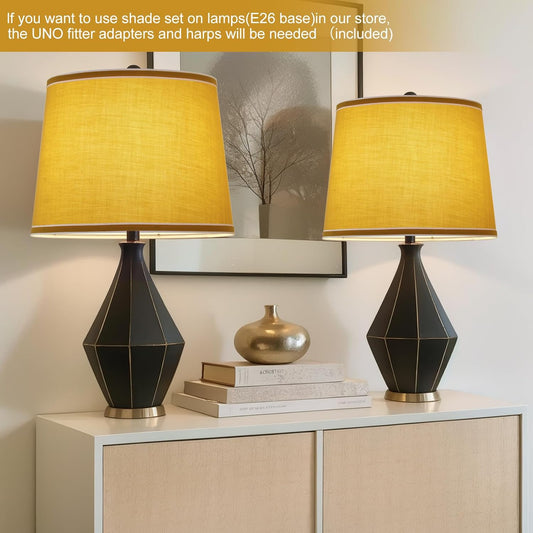 Lamp Shades Set of 2, Drum Lampshades, Lampshade 10 Inches Height, Lampshades for Table Lamp, Floor Lamp, Pendant Light, Yellow & White, Lamp Shade Harp Holder Included