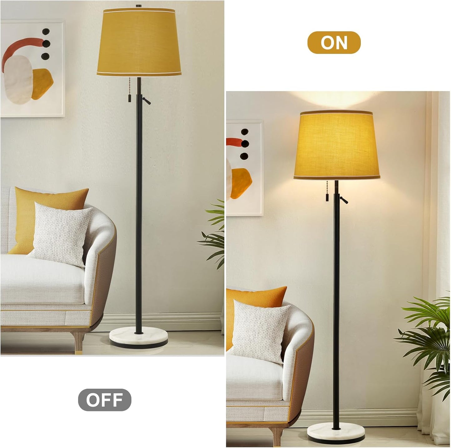 Lamp Shades Set of 2, Drum Lampshades, Lampshade 10 Inches Height, Lampshades for Table Lamp, Floor Lamp, Pendant Light, Yellow & White, Lamp Shade Harp Holder Included