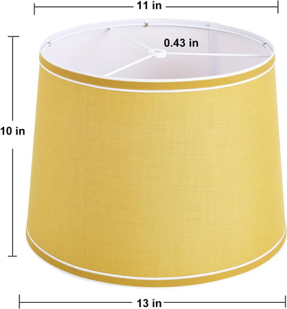 Lamp Shades Set of 2, Drum Lampshades, Lampshade 10 Inches Height, Lampshades for Table Lamp, Floor Lamp, Pendant Light, Yellow & White, Lamp Shade Harp Holder Included