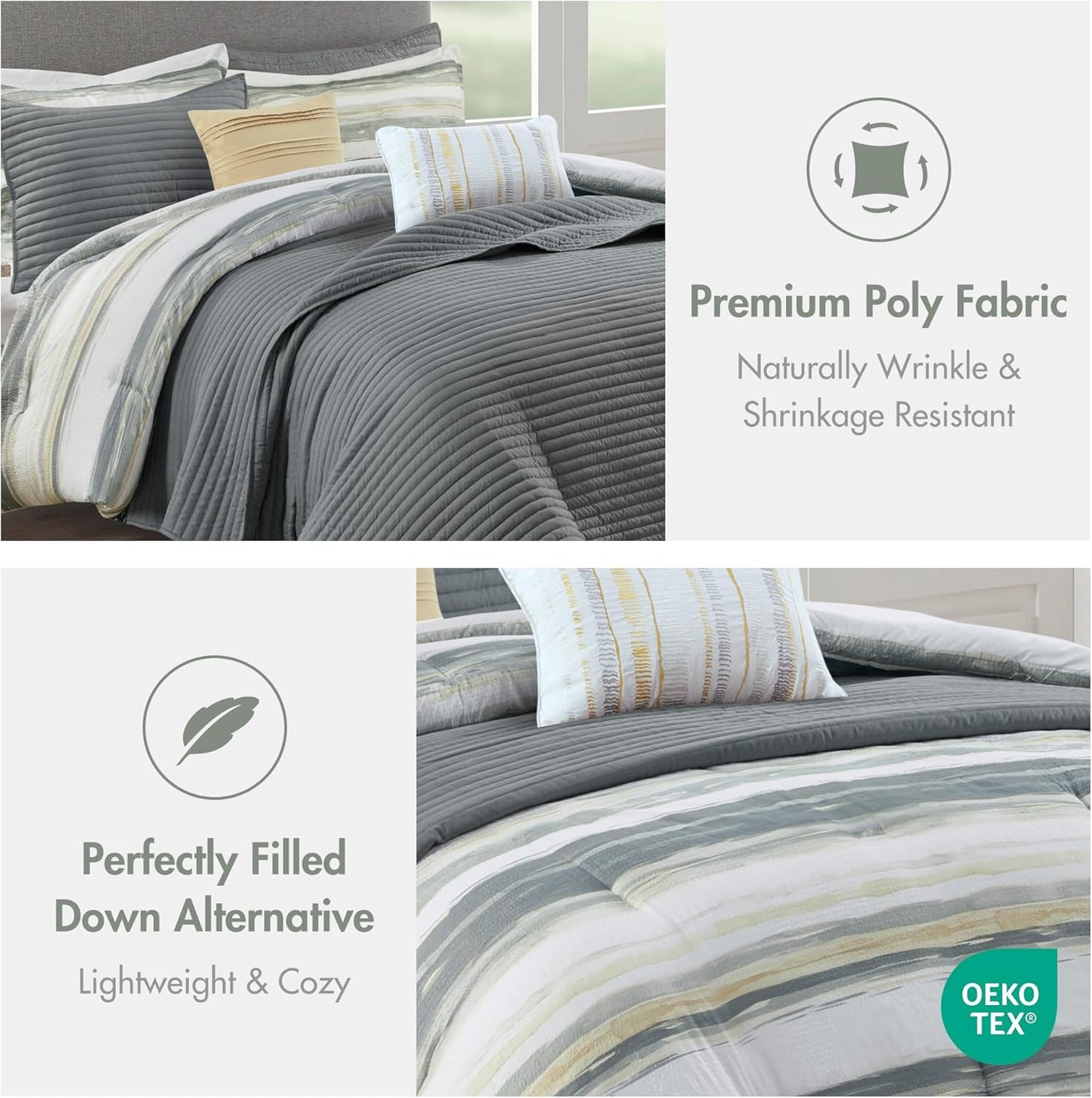 Marina Comforter Quilt Combo Set - Modern Luxury Design, All Season Down Alternative Bedding, Matching Shams, Decorative Pillows, Full/Queen(90"x90"), Yellow 8 Piece