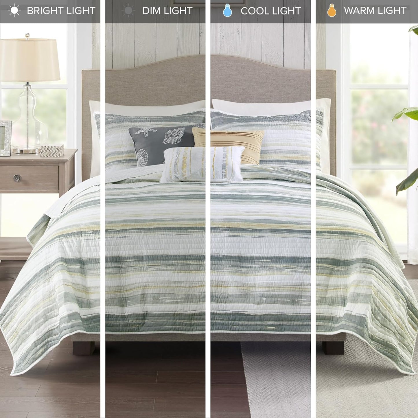 Marina Comforter Quilt Combo Set - Modern Luxury Design, All Season Down Alternative Bedding, Matching Shams, Decorative Pillows, Full/Queen(90"x90"), Yellow 8 Piece