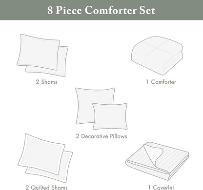 Marina Comforter Quilt Combo Set - Modern Luxury Design, All Season Down Alternative Bedding, Matching Shams, Decorative Pillows, Full/Queen(90"x90"), Yellow 8 Piece