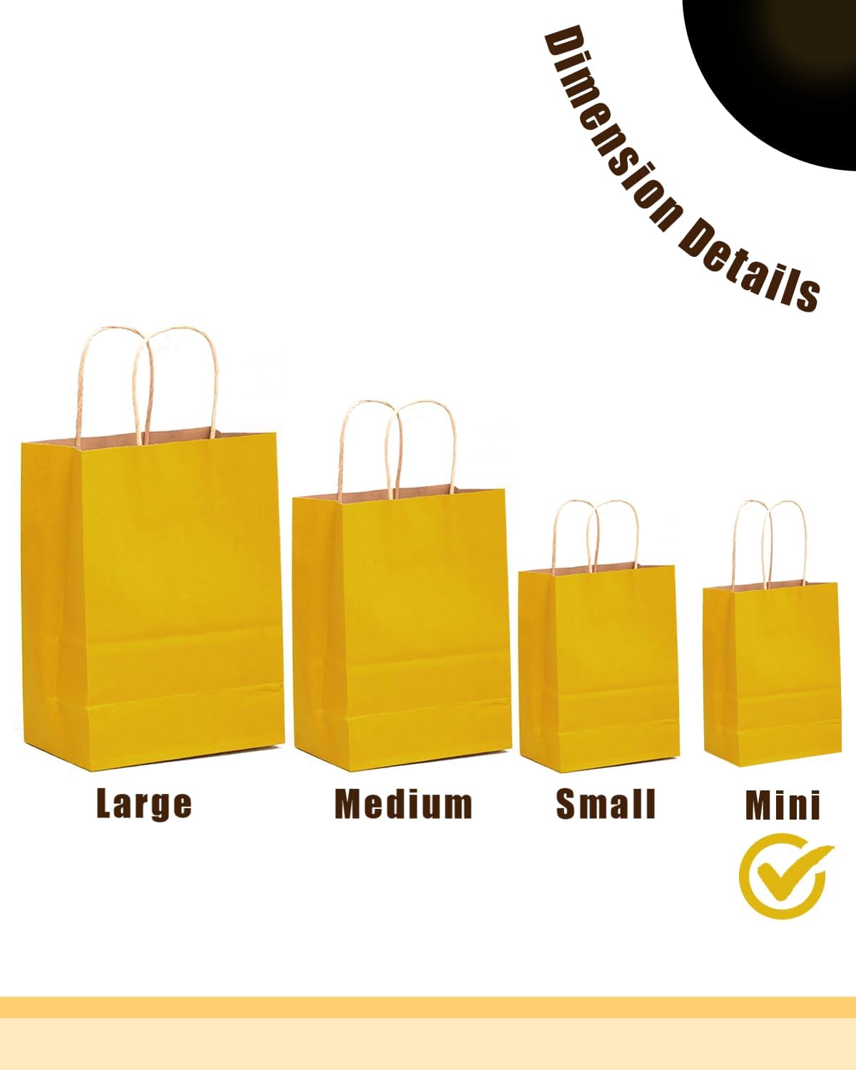 24 Pcs Bright Yellow Mini Paper Gift Bags with Handles 6"x4.5"x2.5" Small Brown Kraft Party Favor Bags Multiple Uses (Mini size)