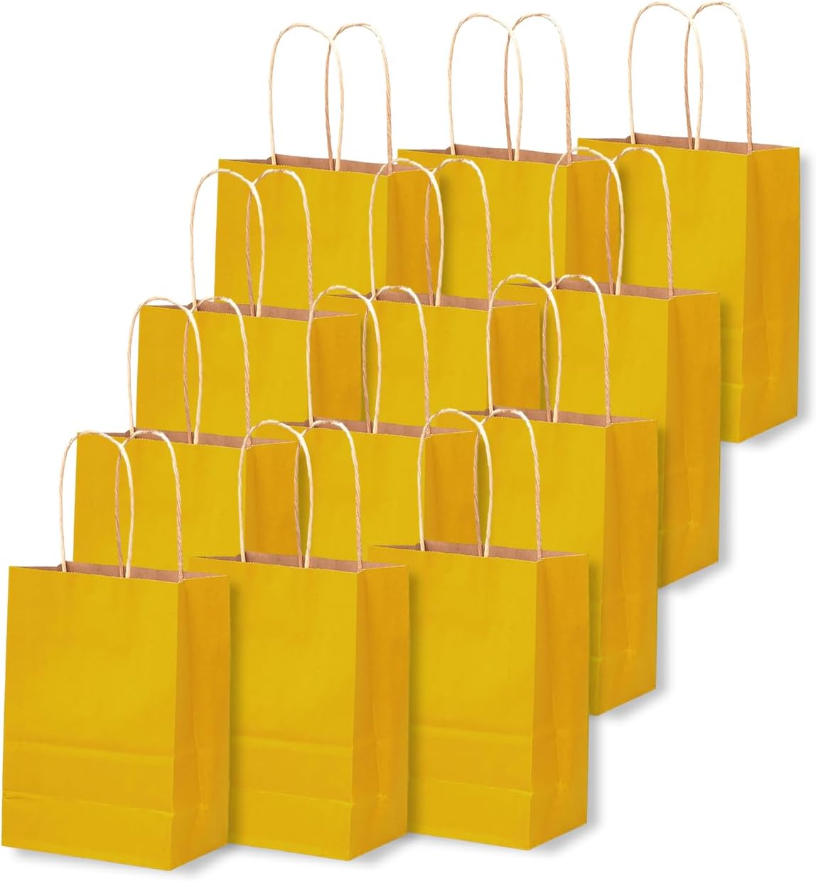 24 Pcs Bright Yellow Mini Paper Gift Bags with Handles 6"x4.5"x2.5" Small Brown Kraft Party Favor Bags Multiple Uses (Mini size)