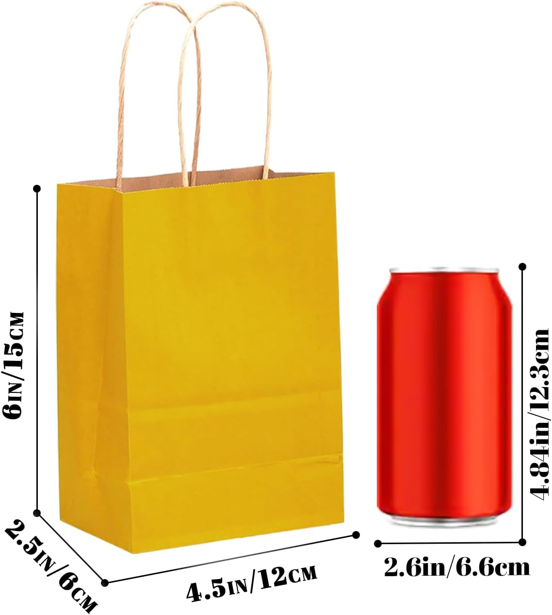 24 Pcs Bright Yellow Mini Paper Gift Bags with Handles 6"x4.5"x2.5" Small Brown Kraft Party Favor Bags Multiple Uses (Mini size)