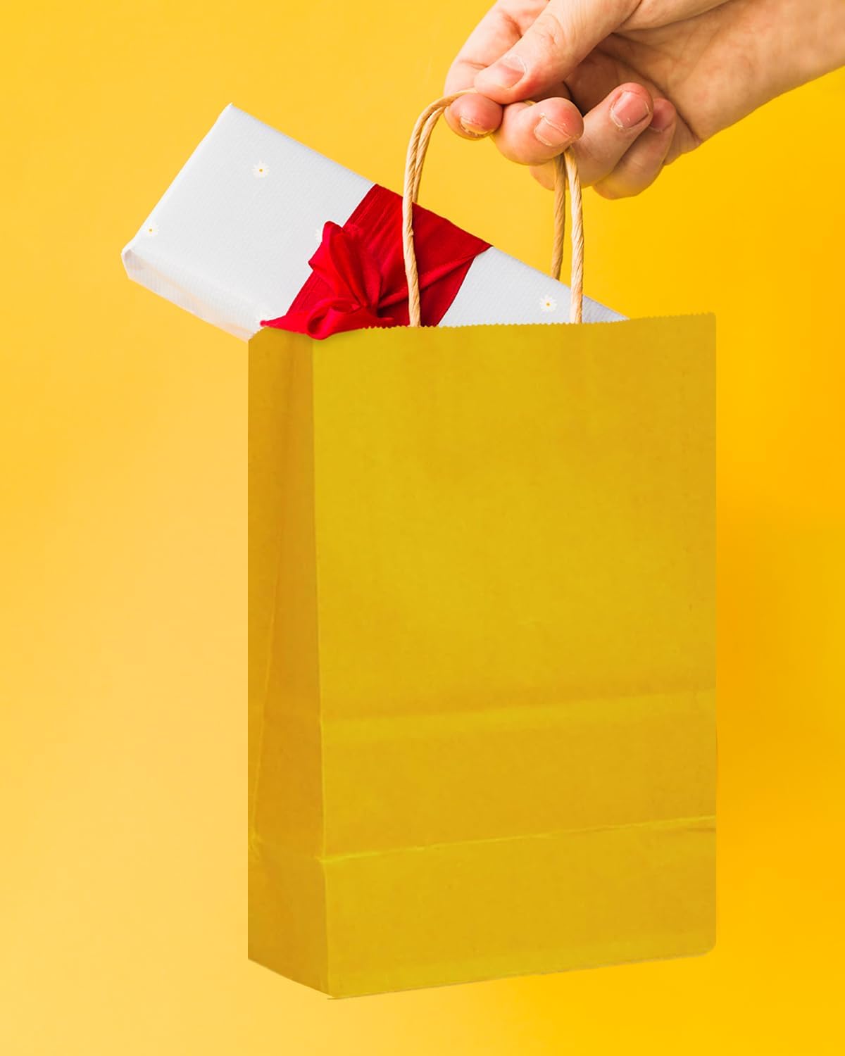 24 Pcs Bright Yellow Mini Paper Gift Bags with Handles 6"x4.5"x2.5" Small Brown Kraft Party Favor Bags Multiple Uses (Mini size)