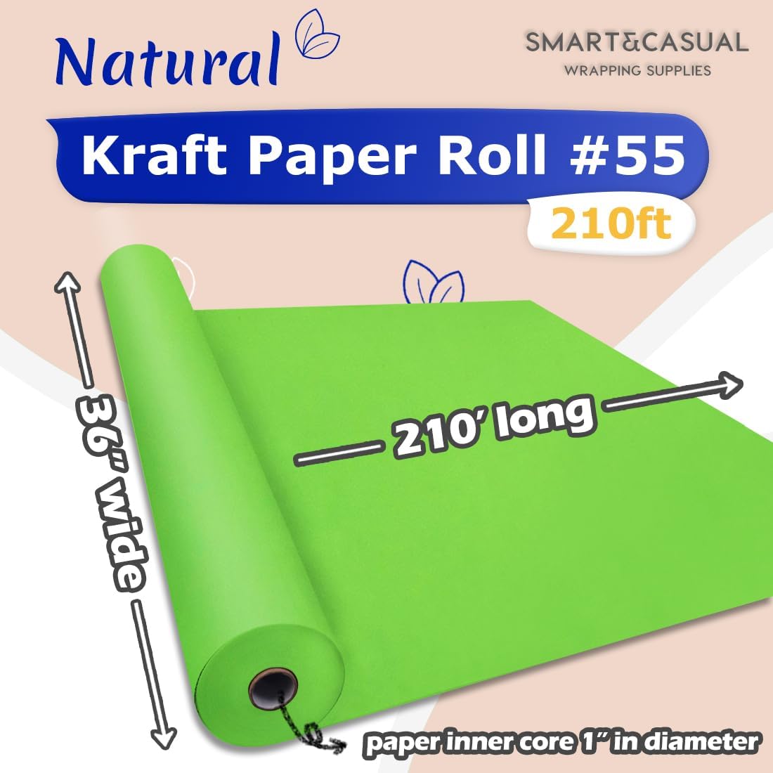 36" x 2,520" (210') Lemon Yellow Kraft Craft Paper Roll for Gift Wrapping Bulletin Board Bouquet Flower Art Packing Parcel Table Covering 80GSM 55LB (Lemon Yellow, 36" x 210')