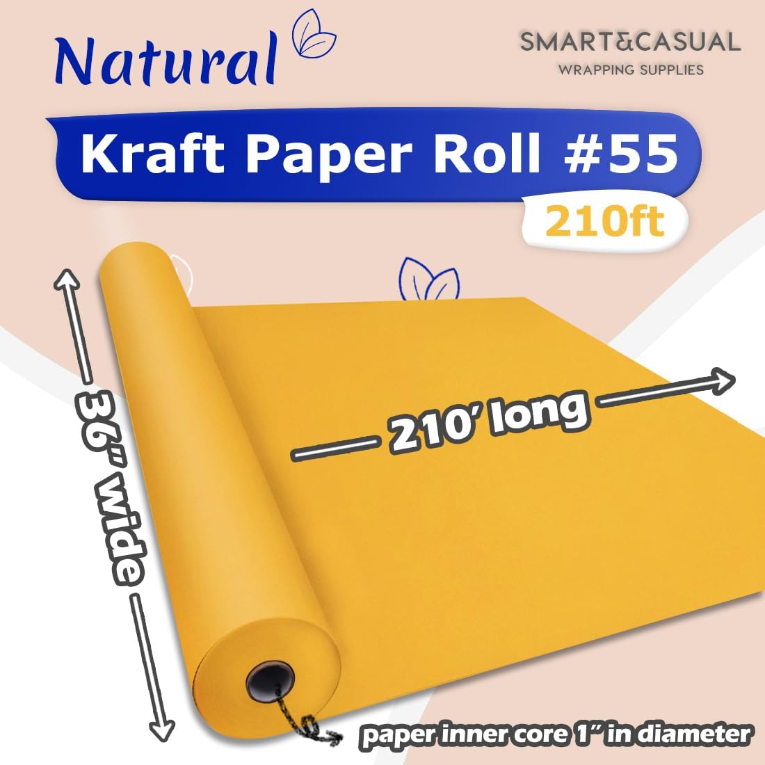 36" x 2,520" (210') Lemon Yellow Kraft Craft Paper Roll for Gift Wrapping Bulletin Board Bouquet Flower Art Packing Parcel Table Covering 80GSM 55LB (Lemon Yellow, 36" x 210')