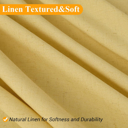 Yellow Linen Shower Curtain, Country Boho Farmhouse Bath Decor Shower Curtains Neutral Cloth Weighted Textured Fabric Bath Curtain Liner with Hooks, 72x72