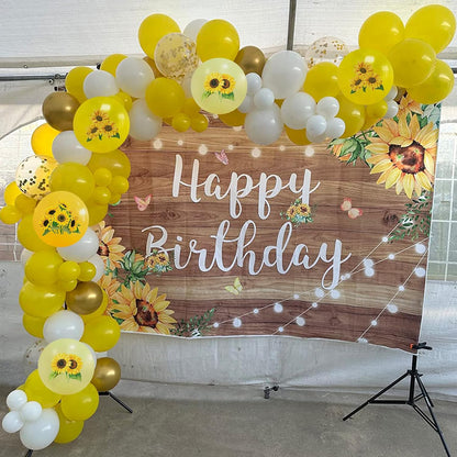 Sunflower Yellow Gold Balloons - 12 Inch Sunflower Bee Theme with Metallic Gold Confetti Balloon for Kids Birthday Baby Shower Party Decorations