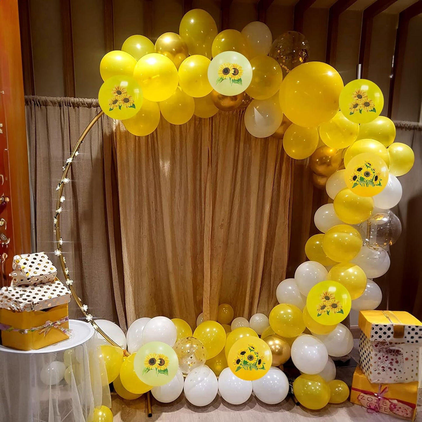 Sunflower Yellow Gold Balloons - 12 Inch Sunflower Bee Theme with Metallic Gold Confetti Balloon for Kids Birthday Baby Shower Party Decorations