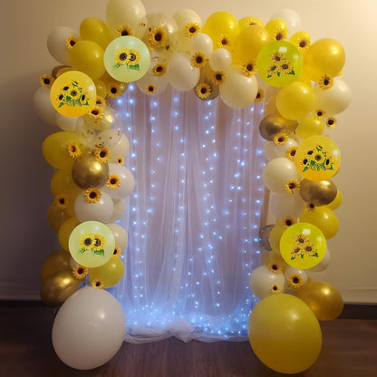 Sunflower Yellow Gold Balloons - 12 Inch Sunflower Bee Theme with Metallic Gold Confetti Balloon for Kids Birthday Baby Shower Party Decorations