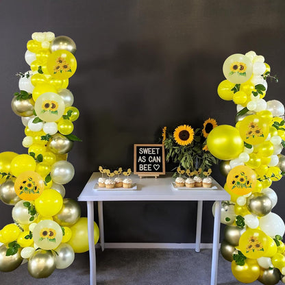 Sunflower Yellow Gold Balloons - 12 Inch Sunflower Bee Theme with Metallic Gold Confetti Balloon for Kids Birthday Baby Shower Party Decorations